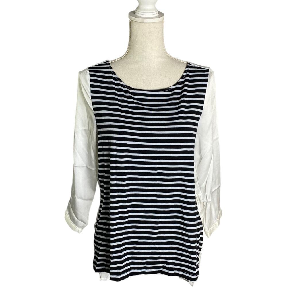The Limited Black White Striped Semi Sheer High Low Medium Nautical Blouse